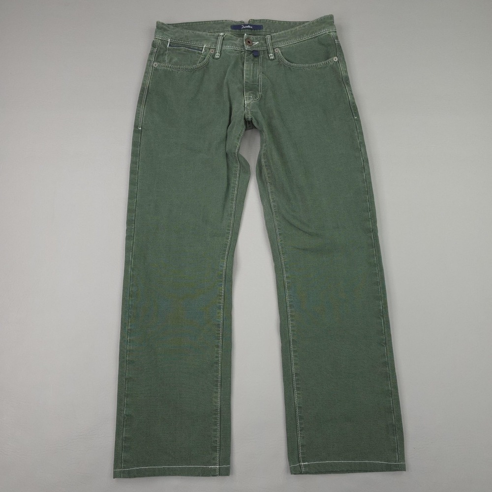 Incotex Jeans Mens 32x27 Green Ray Slim Straight Cotton Denim Cinquetasche